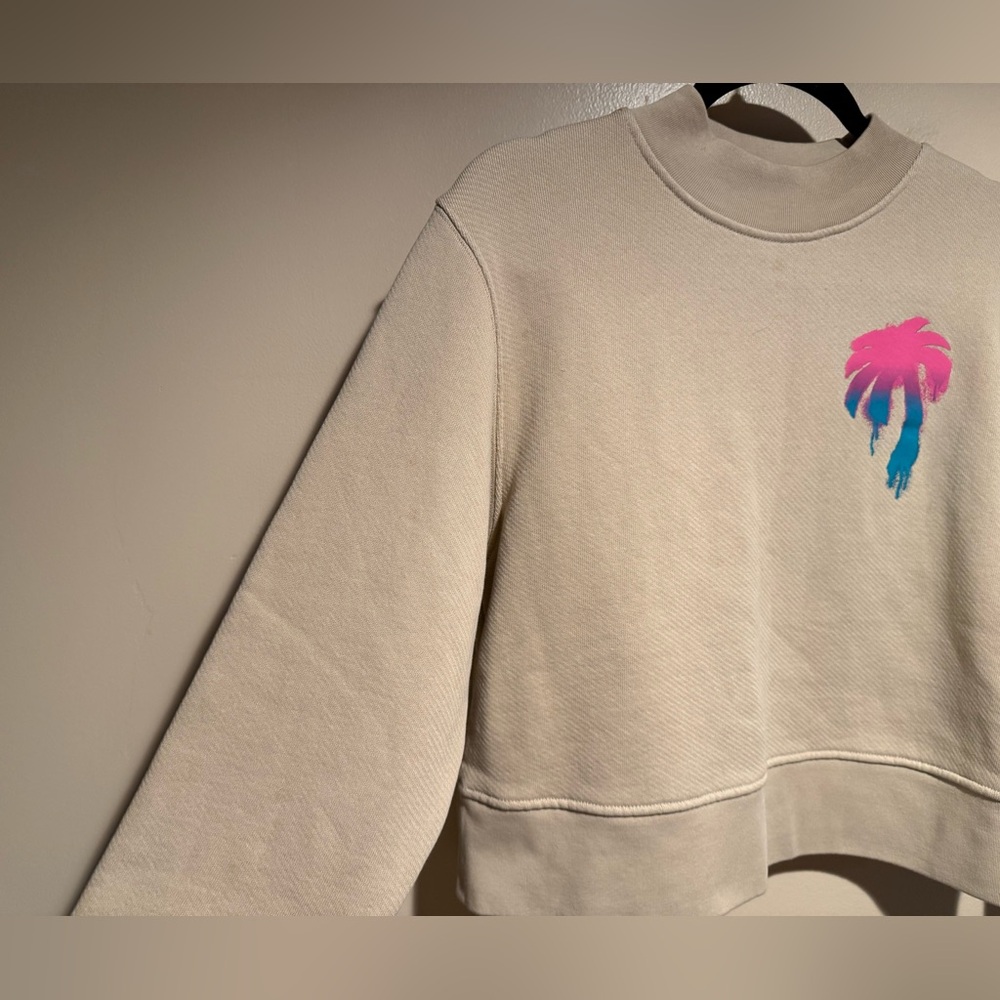 Palm Angels I Love PA Beige Cotton Crewneck boxy Sweatshirt - Picture 11 of 16